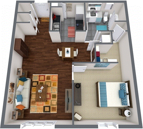 Floor plan for 1 bed, 1 bath, 750 sqft
